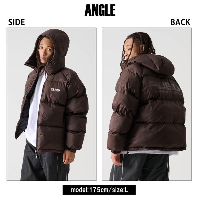 FUBU フブ 中綿ジャケット メンズ フード付き ナイロンツイル 長袖 ジャンパー アウター 防寒 保温 あったか ロゴ バックプリント ブランド 秋冬 オーバーサイズ XL XXL 大きいサイズ アメカジ レディース ストリート系 黒 2025fw karlas_14