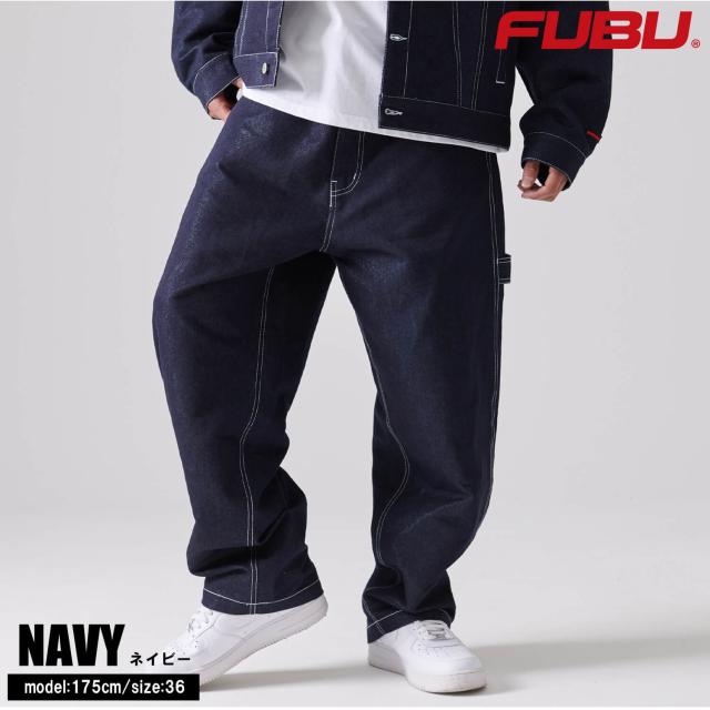 FUBU フブ デニムパンツ メンズ ロングパンツ ワイドパンツ ジーパン Gパン ボトムス ブランド 刺繍 春 秋 冬 XL XXL オーバーサイズ ゆったり アメカジ レディース ストリート系 紺 2025sp outfit_2