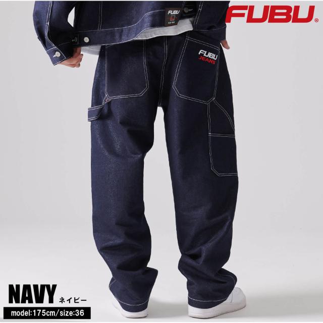 FUBU フブ デニムパンツ メンズ ロングパンツ ワイドパンツ ジーパン Gパン ボトムス ブランド 刺繍 春 秋 冬 XL XXL オーバーサイズ ゆったり アメカジ レディース ストリート系 紺 2025sp outfit_3