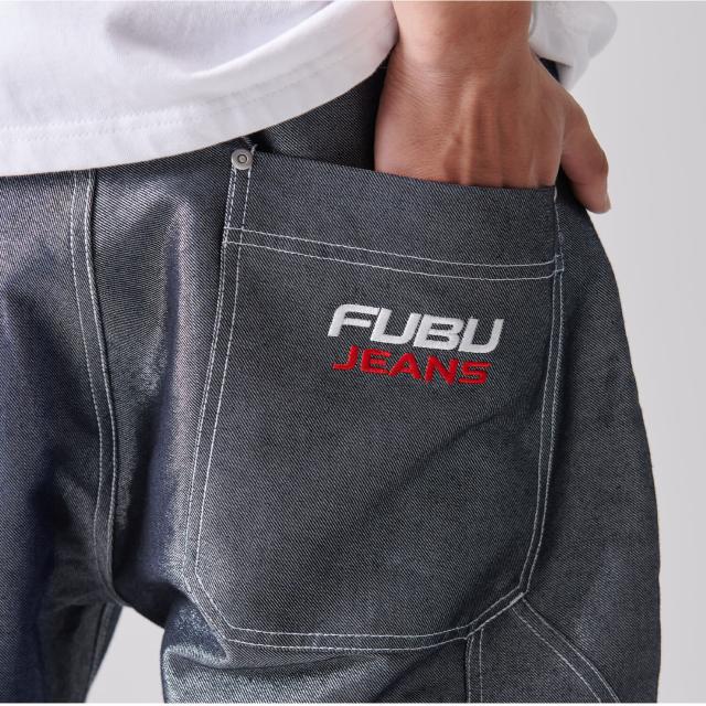 FUBU フブ デニムパンツ メンズ ロングパンツ ワイドパンツ ジーパン Gパン ボトムス ブランド 刺繍 春 秋 冬 XL XXL オーバーサイズ ゆったり アメカジ レディース ストリート系 紺 2025sp outfit_10