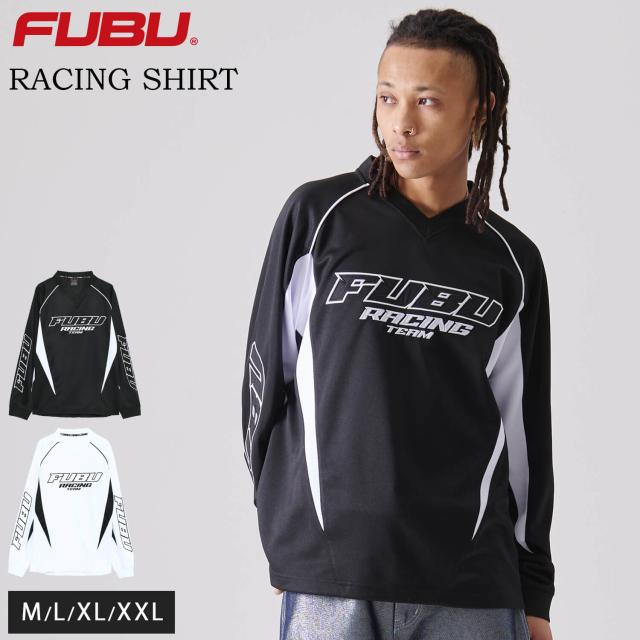 FUBU フブ シャツ メンズ 長袖 ジャージ レーシングシャツ ゲームシャツ 春 秋 冬 Vネック プルオーバー ヒップホップ ブランド ロゴ 大きいサイズ XL XXL オーバーサイズ アメカジ レディース ストリート系 2025sp outfit