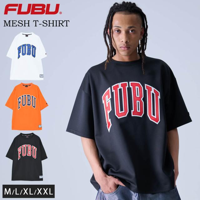 FUBU フブ Tシャツ 半袖 メンズ ブランド カレッジロゴ クルーネック メッシュ オーバーサイズ ティーシャツ アメカジ ストリート系 ヒップホップ hiphop B系 カジュアル ユニセックス 男女兼用 レディース トップス 白 黒 2025ss 春夏 karlas