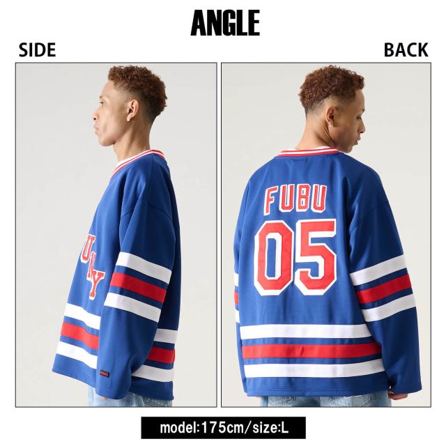 FUBU フブ ゲームシャツ メンズ 長袖 シャツ ヒップホップ 長袖シャツ ナンバー ホッケーシャツ ロンT ロングTシャツ ユニフォーム オーバーサイズ ビッグシルエット ダンス レディース XL XXL 白 黒 青 2026SP 春夏 Karlas_14