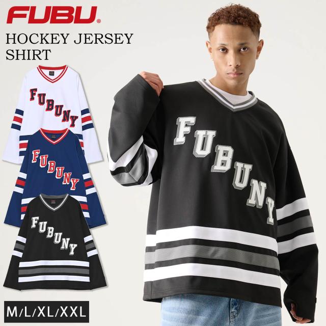 FUBU フブ ゲームシャツ メンズ 長袖 シャツ ヒップホップ 長袖シャツ ナンバー ホッケーシャツ ロンT ロングTシャツ ユニフォーム オーバーサイズ ビッグシルエット ダンス レディース XL XXL 白 黒 青 2026SP 春夏 Karlas