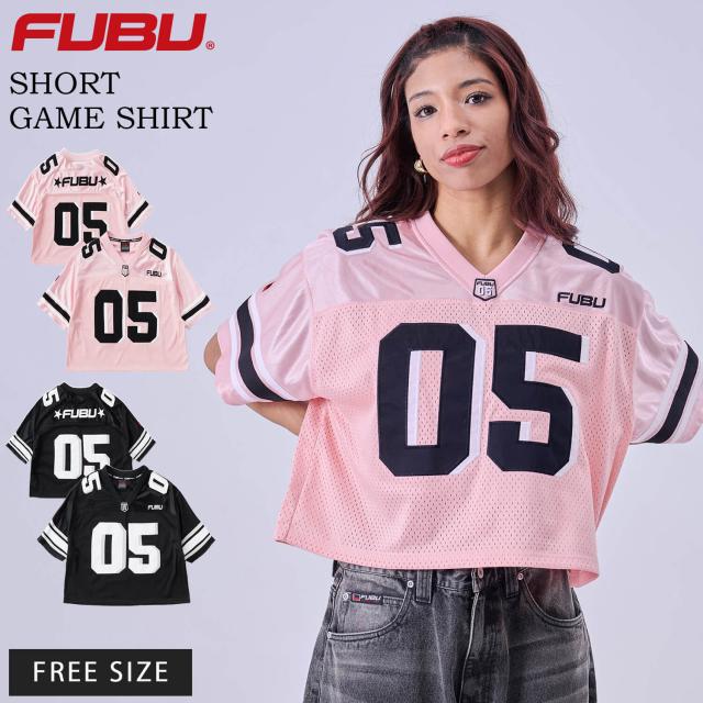 FUBU フブ Tシャツ 半袖 ゲームシャツ レディース ショート丈 クロップド丈 メッシュ ブランドロゴ サッカーシャツ ダンス オーバーサイズ スポーツMIX ストリート系 ヒップホップ hiphop B系 黒 トップス 2026ss karlas