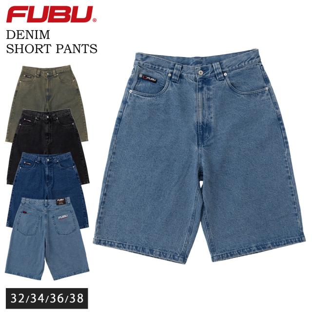 FUBU フブ デニム ショートパンツ メンズ ハーフパンツ ワイドパンツ ジーパン Gパン ひざ下丈 ボトムス ブランド 春 夏 秋 ゆったり 大きいサイズ アメカジ レディース ストリート系 青 黒 karlas