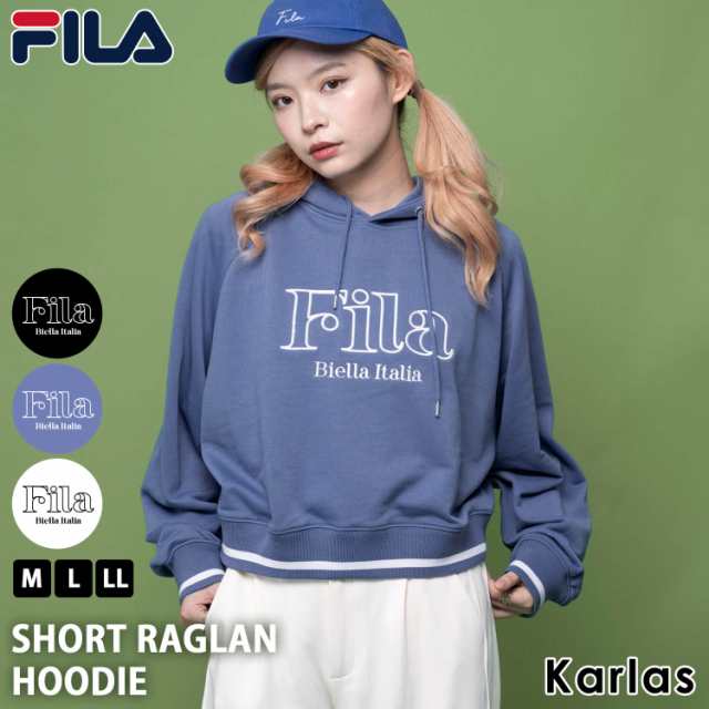 FILA フィラ パーカー プルオーバー ショート丈 レディース 長袖 裏毛 丈短め ラグランスリーブ スウェット フーディ フード 2024ss karlasの通販は