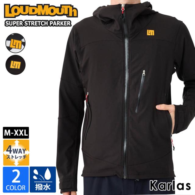 【 半額セール!】 ラウドマウス メンズ レディース パーカー 長袖 防風 撥水 ゴルフウェア ブランド ロゴ 4wayストレッチ ジップアップ フーディー アウター ドローコード付き アウトドア スポーツ 大きいサイズ 黒 白  Loudmouth