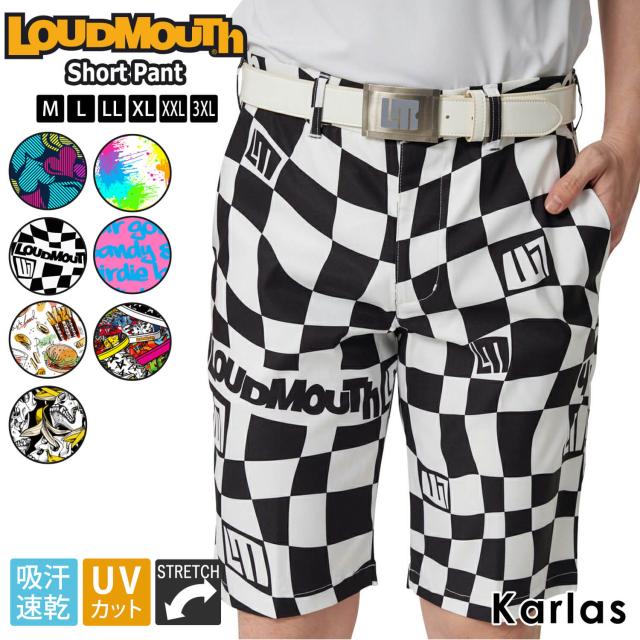 【30%OFFセール】 ラウドマウス ゴルフウェア ショートパンツ メンズ 春夏 半袖 スポーツブランド 吸汗速乾 ドライ UVカット 紫外線対策 ストレッチ 伸縮性 総柄 ロゴ プリント おしゃれ M L LL XL XXL 3XL 大きいサイズ ハーフパンツ ボトムス Loudmouth 2024ss