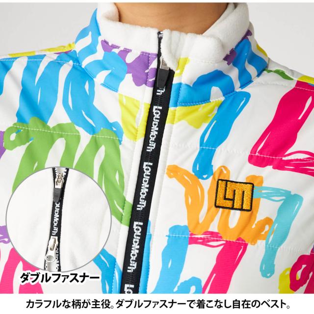 【30%OFF】ラウドマウス ゴルフ ベスト レディース 中綿入り タフタ フリース ベスト ハイネック フルジップ ストレッチ 派手 総柄 暖かい 防寒 ゴルフウェア 秋冬 防風 保温 スポーツウェア アウトドア Loudmouth 2025FW_4