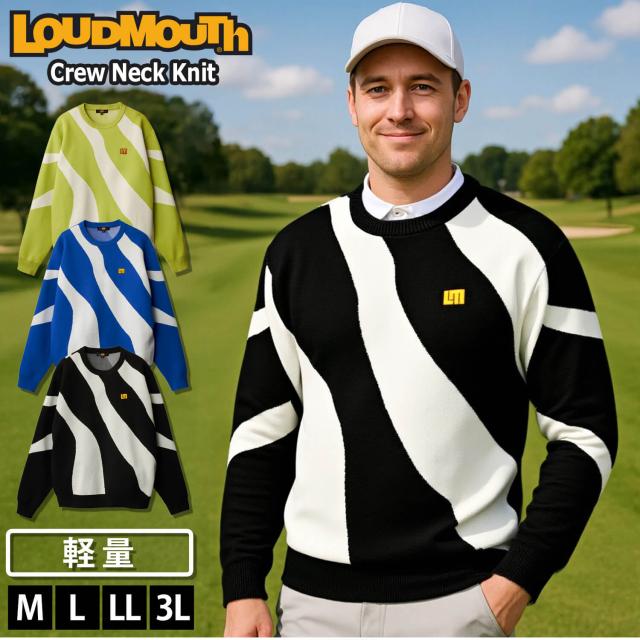 【10%OFF】ラウドマウス ゴルフウェア セーター 長袖 メンズ 秋冬 スポーツブランド 軽量 薄手 クルーネック 丸首 ニット 総柄 ワンポイント ロゴ トップス スポーツウェア M L LL 3L 大きいサイズ Loudmouth 2025fw karlas