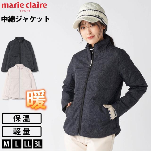 マリクレールゴルフ marie claire GOLF ゴルフウェア レディース ブルゾン ジャケット 軽量 タフタ 中綿 保温 防寒 エンボス加工 上品 おしゃれ きれいめ アウター 秋冬 スポーツ ブランド 黒 白 フェミニン 普段使い 2025fw karlas