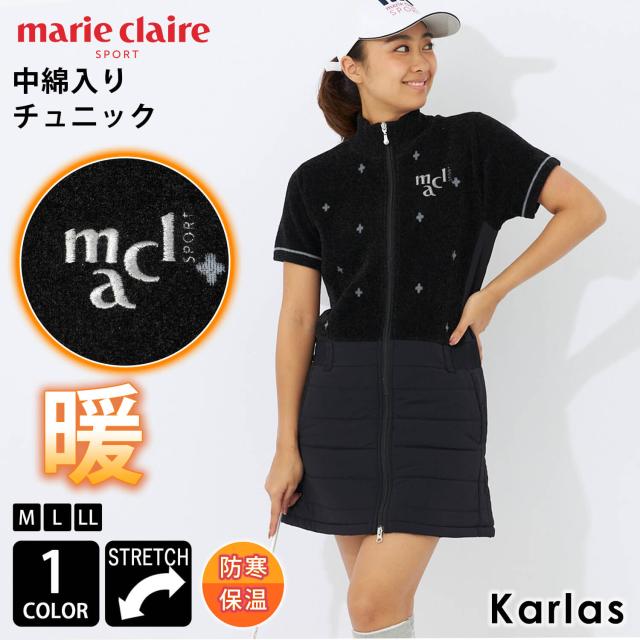 【30％OFF】marie claire GOLF マリクレール ゴルフウェア レディース ワンピース ストレッチ 保温 中綿入り ボア チュニック ワンピース ノースリーブ  モックネック ストレッチ防寒 保温 軽量 ロゴ 大きいサイズ M L LL 白 黒ピンク karlasの通販は 9,240円