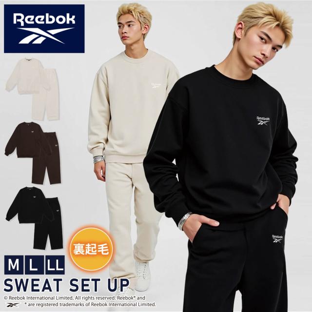 Reebok リーボック スウェット 上下 セット セットアップ メンズ レディース 裏起毛 あったか 保温 ゆったり 秋冬 スポーツウェア 部屋着 ルームウェア ストリート カジュアル ワンポイントロゴ 韓国風 黒 白 ブランド スポーティ 2025fw karlas別注