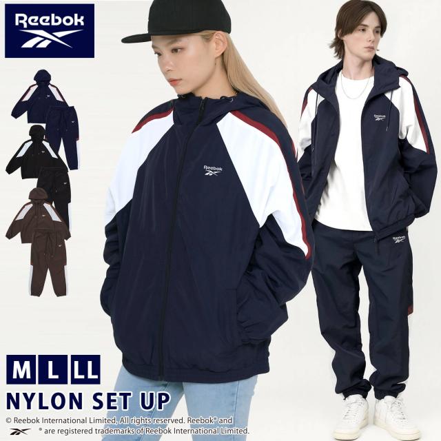 Reebok リーボック レディース ウインドブレーカー 上下 セット セットアップ ナイロン 裏メッシュ スポーツウェア トレーニングウェア ランニング テニスウェア 運動 ブランド ロゴ オーバーサイズ ゆったり カジュアル 部活 学生 2025FW 春 秋 karlas別注