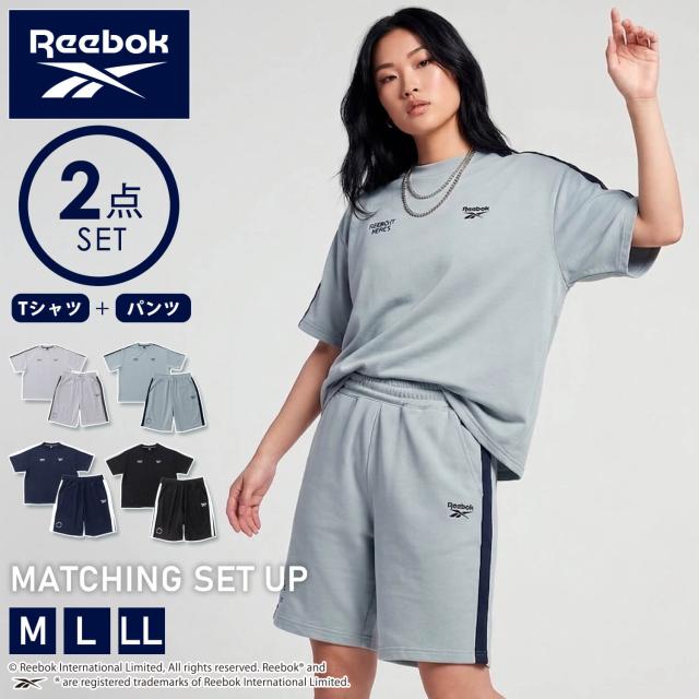 Reebok リーボック セットアップ Tシャツ 半袖 ショートパンツ 上下セット レディース 春夏 スポーツブランド ロゴ 薄手 オーバーサイズ ビッグシルエット ストリート 韓国ファッション 黒 紺 M L LL メンズユニセックス 2026ss karlas