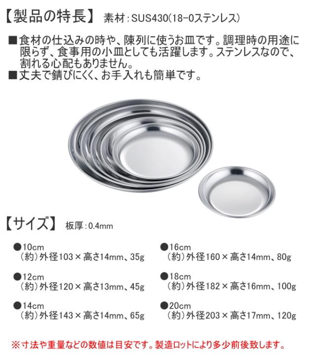 18-0 市場用丸皿 16cm 1枚 日本製 18-3ステンレス 丸皿 皿 お皿 取り皿