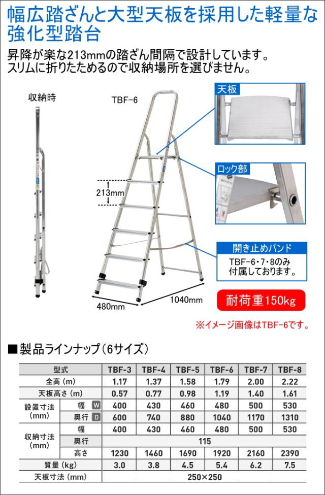 上わく付き専用脚立 天板高さ1.40m （TBF-7） 送料無料 脚立 折畳式 アルインコ アルミ製 軽量 スリム収納_1