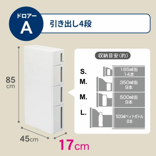 隙間収納ストッカー スリム 17cm ドロアーAドロアーB 2個セット 送料無料 日本製 2個セット 収納ケース 収納ボックス 収納 隙間収納 すきま 17cm 洗面所 キッチン ストッカー ドロアー 引出し 完成品 収納用品 ホワイト ブラック サンカ SANKA ストランティ storanti_3