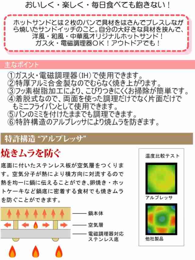 アルプレッサ サンドdeグルメ （KS-2887） 日本製 200V・IH対応 フッ素 ホットサンドメーカー ふっ素 送料無料の通販はau PAY  マーケット - JOYアイランド | au PAY マーケット－通販サイト