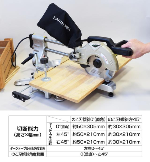 EARTH MAN スライド丸鋸 190mm SM-190A 送料無料 家庭用 電動工具 卓上丸鋸 スライド丸鋸 丸鋸 丸ノコ 切断 木材 合板 アースマン_2