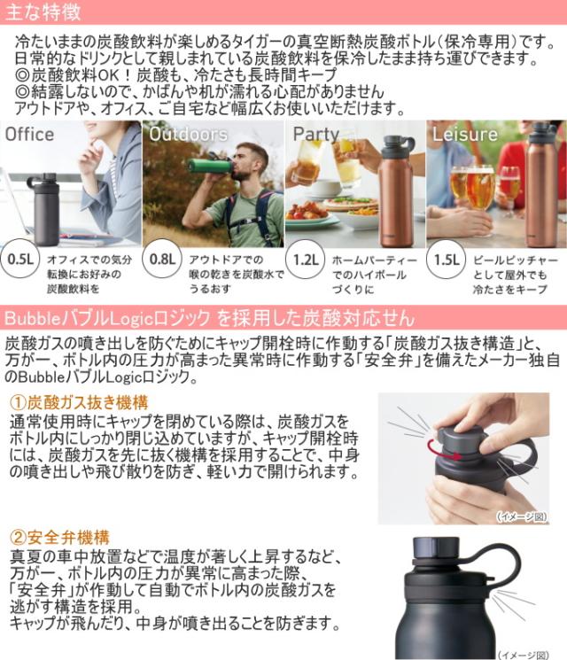 タイガー 真空断熱炭酸ボトル 1.5L MTA-T150 アウトドア レジャー ピクニック スポーツ お弁当 水筒 マグボトル マイボトル 保冷 抗菌_1