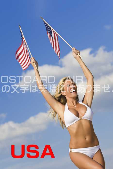 限定文字入りポストカード Usa アメリカ人白人女性が星条旗を振りながら水着で走る ハガキはがき絵葉書postcard の通販はau Pay マーケット ポストカードのair