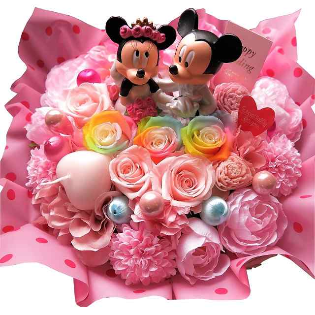 送料無料 結婚祝い ディズニー 人気 プレゼント ミッキー ミニー 花束風 ウェディングフィギュア レインボーローズ プリザーブドフラワーの通販はau Pay マーケット フラワーガーデンリーブス