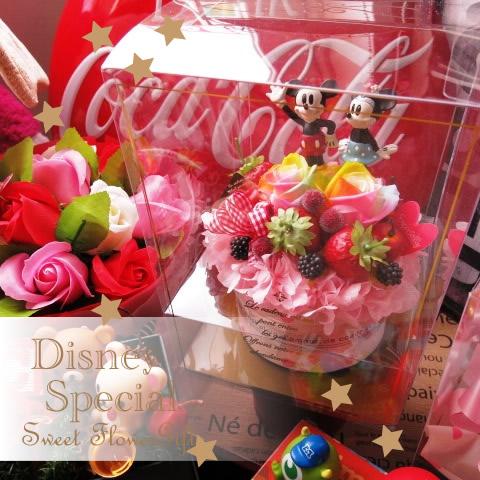 母の日 ディズニー ミッキー ミニー入り 花 フラワーギフト フラワーケーキ レインボーローズ　プリザーブドフラワー入り ケース付き ノ