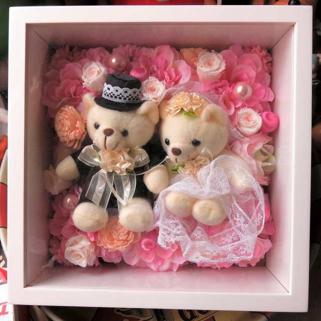 プリザーブドフラワー 結婚祝い  壁掛け ウェデイング くまちゃん  ぬいぐるみ 花 【Ｌ】  結婚祝いプレゼント・記念日の通販は