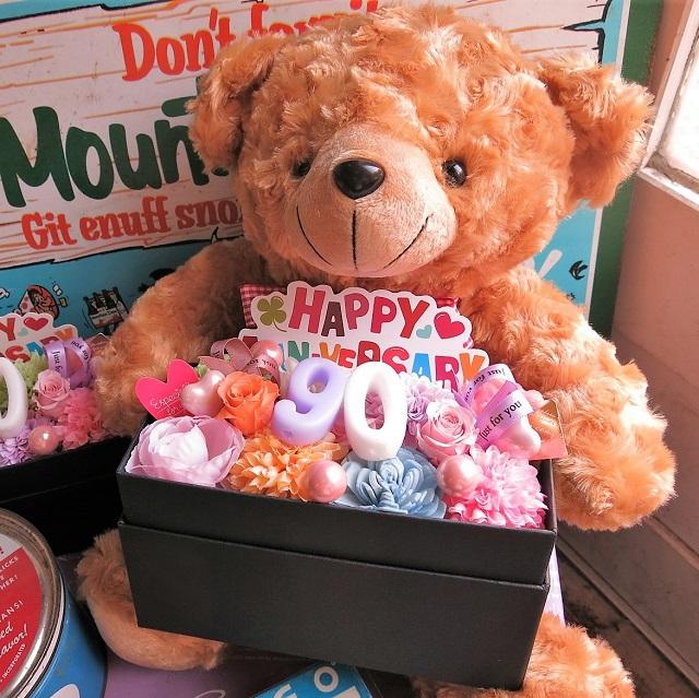 90歳　卒寿　お祝い　ぬいぐるみとバラのギフトセット 卒寿 お祝い 90歳 記念日】 くま ぬいぐるみ ベアー ぬいぐるみ