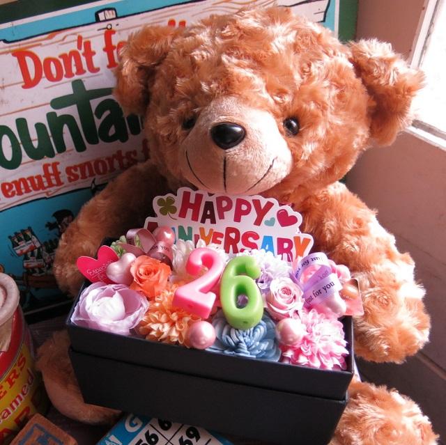 誕生日プレゼント くまのぬいぐるみ ドライフラワー （電報くま