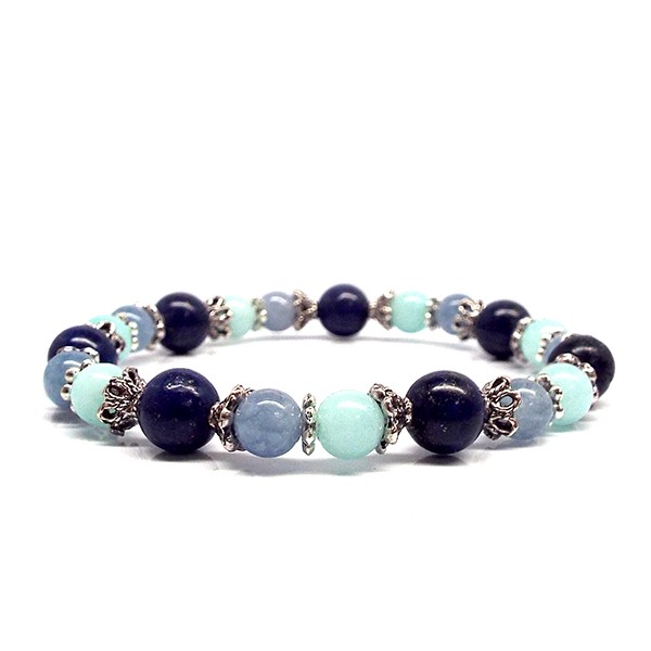 天然石 アクアマリン アマゾナイト ハウライト デザインブレスレット クリソコラ × アクアマリン × 翡翠 × アベンチュリン × アマゾナイト