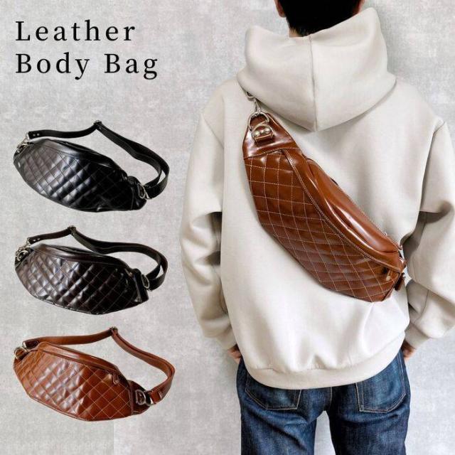ボディバッグ メンズ 本革 大容量 斜め掛け ワンショルダー バッグ ダイヤキルティング かばん カバン 鞄 ショルダーバッグ レザー 革 牛革 皮 斜め掛けバッグ 斜めがけ レザーバッグ おしゃれ 男性 プレゼント