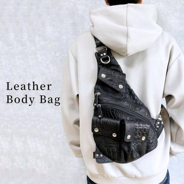 ボディバッグ メンズ 本革 大容量 斜め掛け ワンショルダー バッグ クロコ型押し しずく型 ドロップ型 かばん カバン 鞄 ショルダーバッグ レザー 革 牛革 皮 斜め掛けバッグ 斜めがけ レザーバッグ おしゃれ 男性