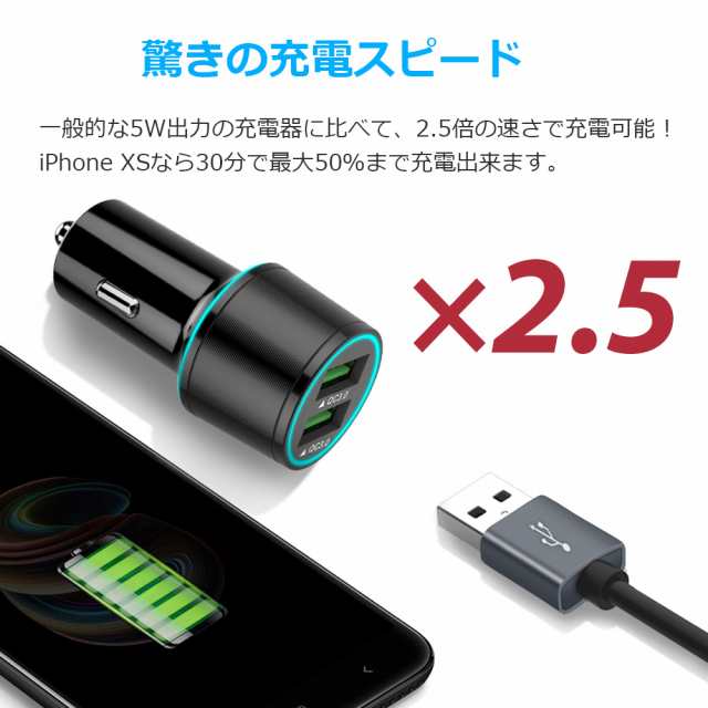 シガーソケット ホワイト 4口 タブレット スマホ 充電器 車 LED