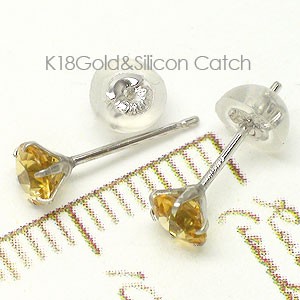 一粒ピアス 11月誕生石 シトリントパーズ 4mm K18 18金 スタッドピアス セカンドピアス レディースジュエリー  【ゆうパケット便可】【コ｜au PAY マーケット