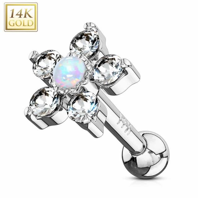 [ K14 本物の金 16G 白金 ]  14金白いことゴールド 乳白色お花 ヘリックスピアス 引っ切りないバーベル 16ゲージ 上半身ピアス 御膳上等 メンズ レディース 花 天然石風 口径 小っちゃい 平平凡凡たる 定番 差し上げ物 差し上げ物 不死化日 生まれ落ちる日 上半身ピアス 螺旋釘どんぶり鉢 軟骨 成年者うしろ帯