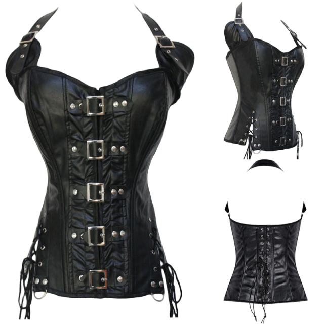 ブラックレザースーツ コルセット（ブラックエンジェル） S M L 黒色