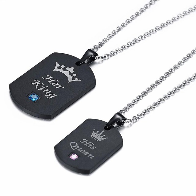 ペアルック用 プレゼント] キング&クィーンブラックドッグタグ 