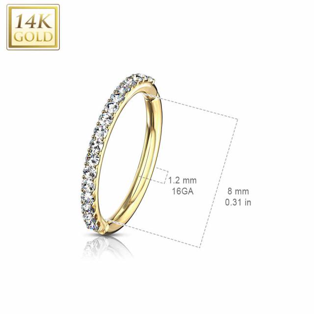 [K14 14K イエローゴールド ホワイトゴールド リング型 ボディーピアス] 14金 パヴェ セグメントクリッカーリング ボディピアス 16G 16ゲージ メンズ レディース 本物 ニップル ヘリックス シームレスリング リングピアス フープピアス プレゼント 鼻 耳 クリスタル_3