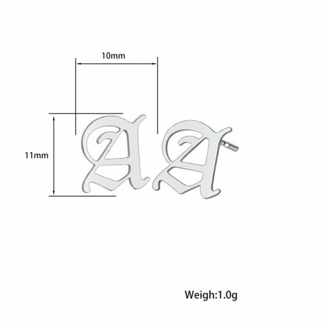 ゴシックアルファベットピアス 1個販売 （AからZまで）片耳 英語 メッセージ イニシャル シルバーメッキ 真鍮メッキ キャッチピアス A B C D  E F G H I J K L M レディース レディース 女性 女性 彼氏 彼女 かっこいい 文字 ペアルック 流行