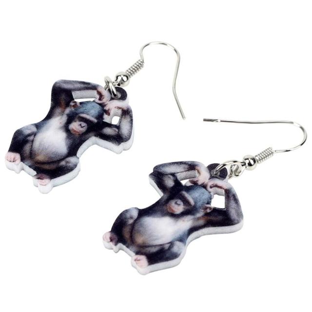 チンパンジー リアルステンレスピアス/1個販売 20G 20ゲージ サル 猿 モンキー ジャングル 動物園 アニマル 動物 可愛い 人気 おもしろ オモシロ サージカルステンレス316L ユニーク メンズ レディース 揺れる フックピアス アメリカンピアス プレゼント ギフト ペット_2