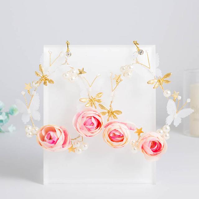 ウエディングフラワーパールバタフライリースイヤリング(1ペア) 両耳 真珠 星 スター ゴールド 金色 薔薇 バラ ローズ ピンク チョウ 蝶 トンの通販は