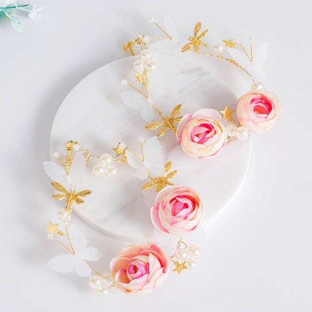 ウエディングフラワーパールバタフライリースイヤリング(1ペア) 両耳 真珠 星 スター ゴールド 金色 薔薇 バラ ローズ ピンク チョウ 蝶 トンの通販は