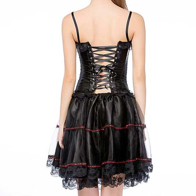 レッドリボン コルセットブラックドレス レーススカート S M L