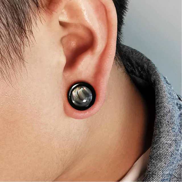 2G 0G 00G 12mm ボディピアス ] ゴールド＆ブラック オパール トンネル