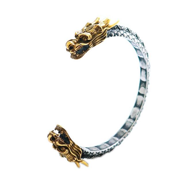 ダブルゴールドドラゴンバングル 1個売りわたす 金色 竜 龍 御膳上等 リストバンド型 腕ネットボール 成人男性 一般受け メンズ レディース 二の腕 手関節 腕輪 有りの実 くっ付ける型 折り返し型バングル 差し上げ物 サージカルステンレス316L 差し上げ物 立体 3D かっこいい 格好のいい 金メッキ りゅう 冷やりとした