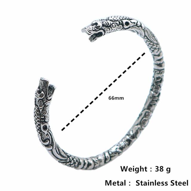 唐獅子バングル 1個販売 金色 ドラゴン 竜 龍 高級 腕輪型 アームレット 男性 人気 メンズ レディース 二の腕 手首 ブレスレット ペア 固定型 カフ型バングル プレゼント サージカルステンレス316L ギフト 立体 3D かっこいい おしゃれ 金メッキ クール 獅子 レオ シーサー