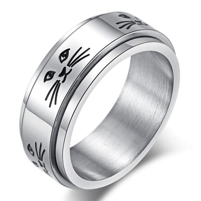 キャットフェイススピンステンレスリング（STR011）サイズ/19号/21号 猫 ねこ ネコ アニマル 動物 指輪 サージカルステンレス316L メンズ レディース ペアリング プレゼント ギフト 記念日 誕生日 人気 男性 女性 彼氏 彼女 カップル 可愛い 回るの通販は